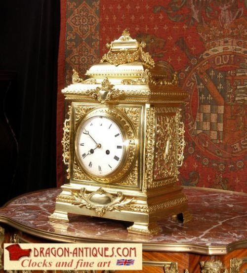 Large Brass Cased Table Clock by Fritz Marti, French - Circa 1900